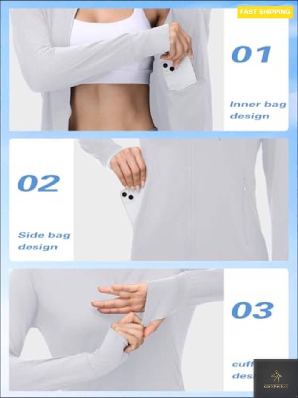 UPF 50+ Long Sleeve Full Zip Jacket Lightweight Athletic Sun Protection Hiking - Picture 5 of 7